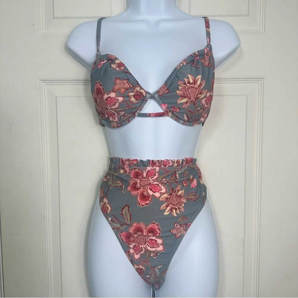 NWT Cupshe Bikini‎ Floral High Waisted Underwire Size Large